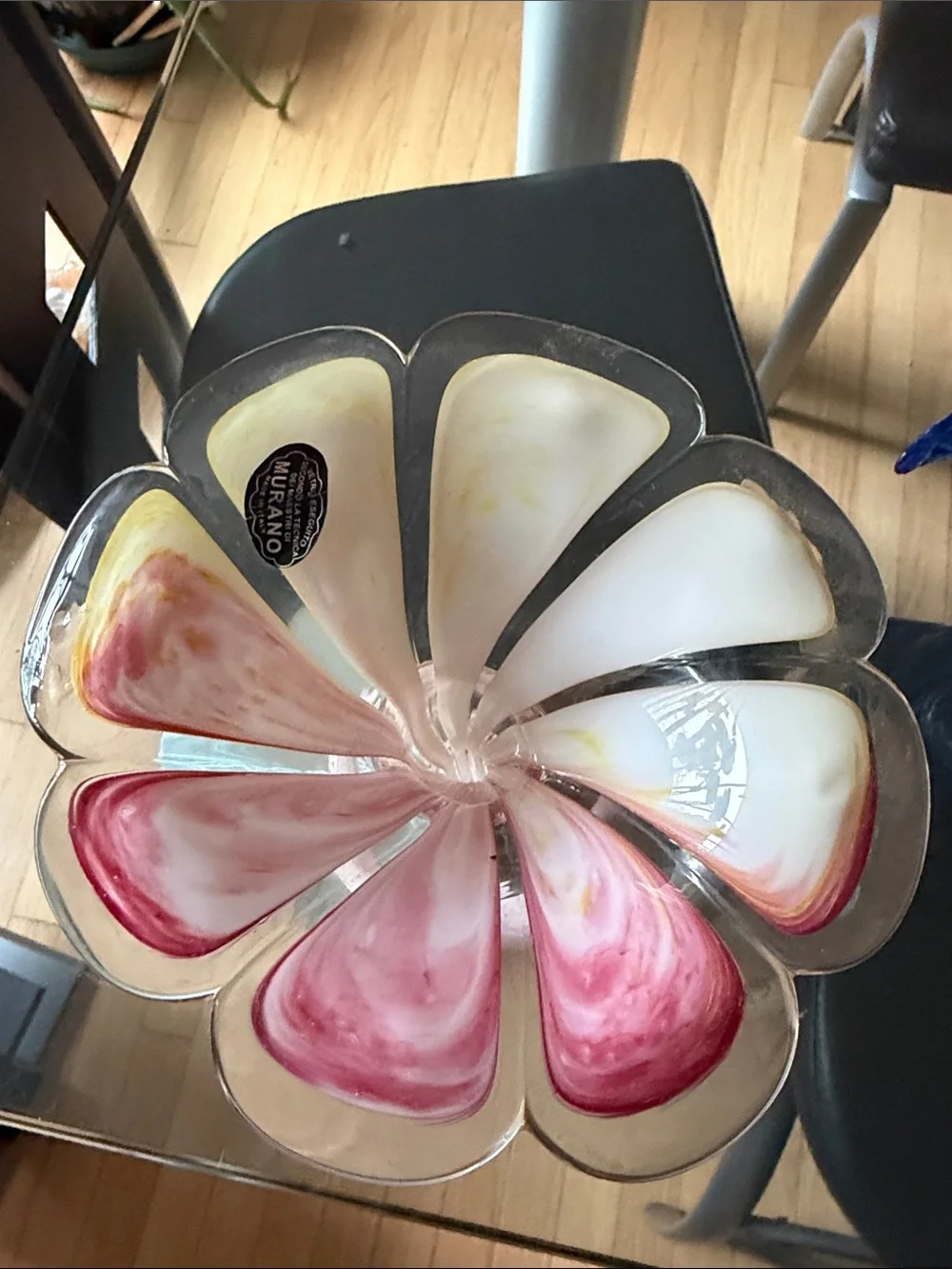 Murano Pink and White Hand-Blown Flower Bowl